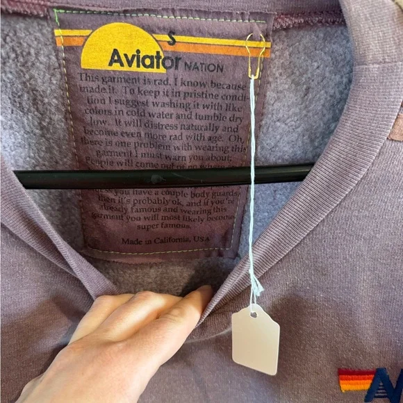 Aviator Nation CLASSIC STRIPE CROPPED CREW SWEATSHIRT RELAXED - FADED MOCHA - Picture 7 of 7